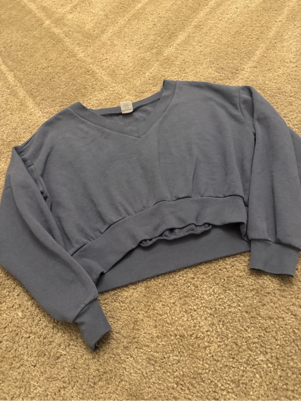 No Boundaries Cropped V-Neck Sweatshirt in Dusty Blue